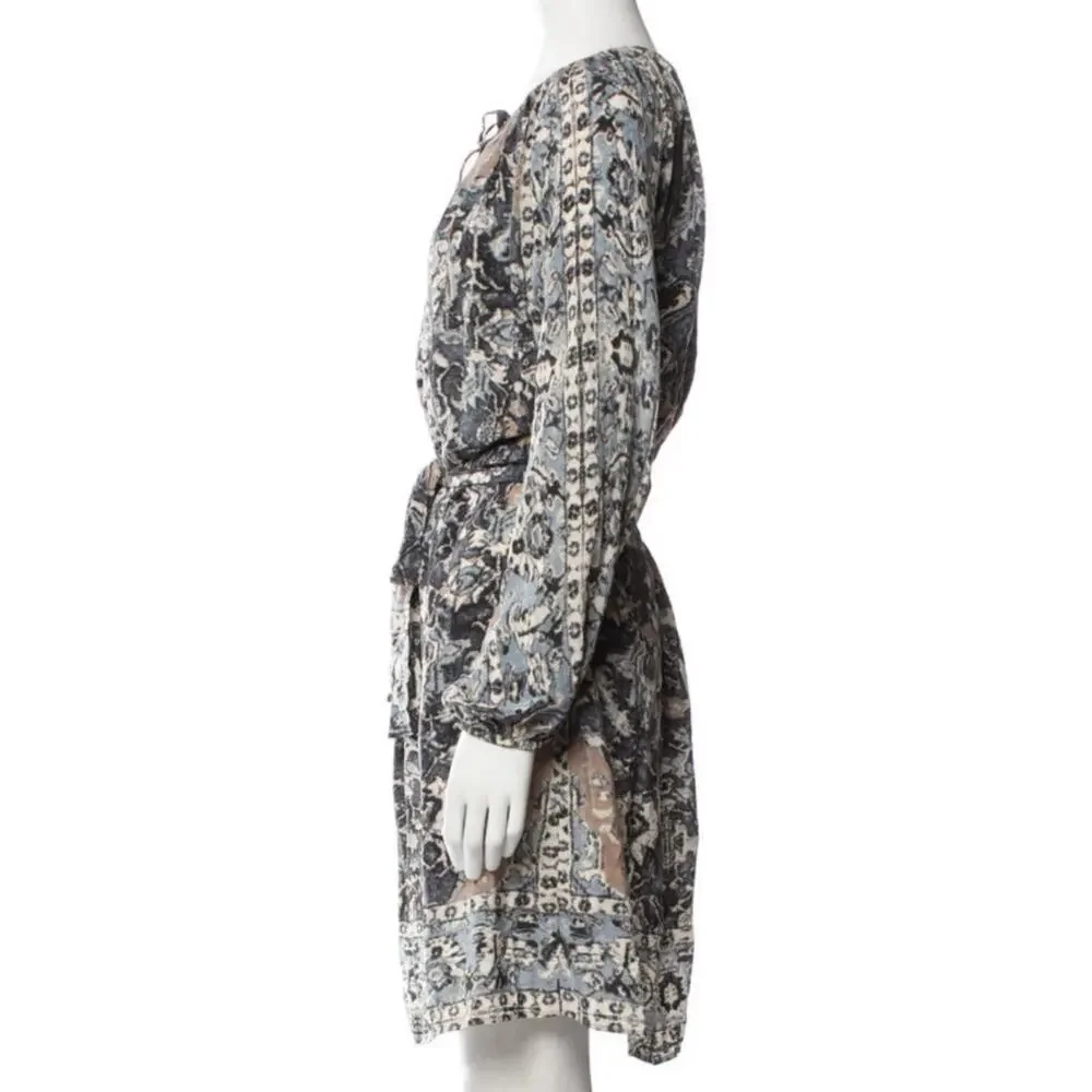 Mes Demoiselles Verdi 100% Silk Vintage Rug Print Belted Dress 38 US 6